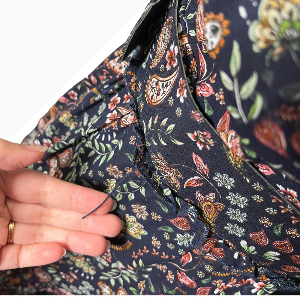 Nicholas Silk Floral Paisley Belted Mini Dress Navy Blue‎ Long Sleeve Size 4 - Picture 9 of 13